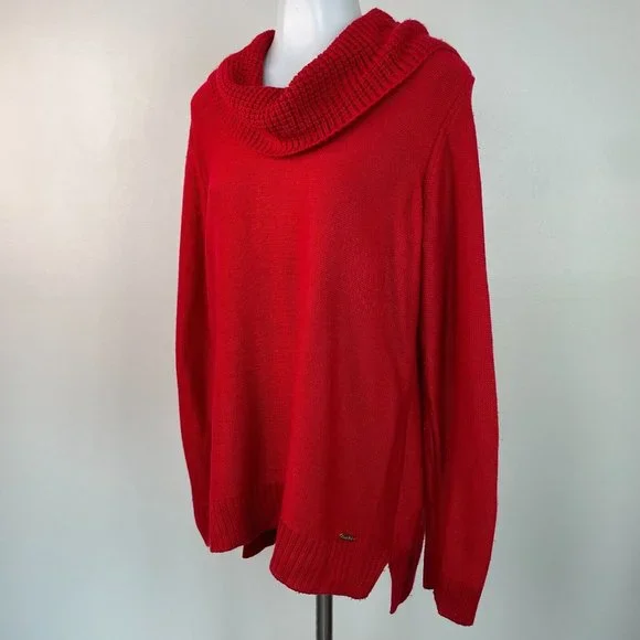 Calvin Klein Sweater Large Red Cowl Neck Pullover Women's Long Sleeve - Picture 3 of 12